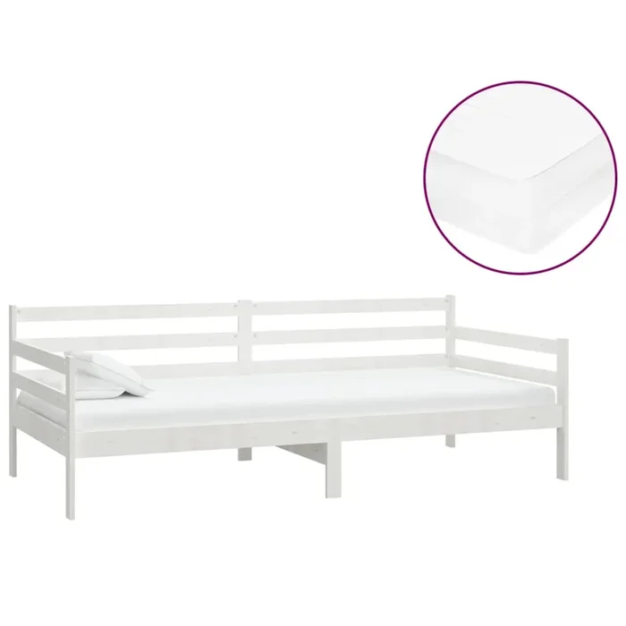vidaXL Sofá cama con colchón madera de pino maciza blanco 90×200 cm (15)