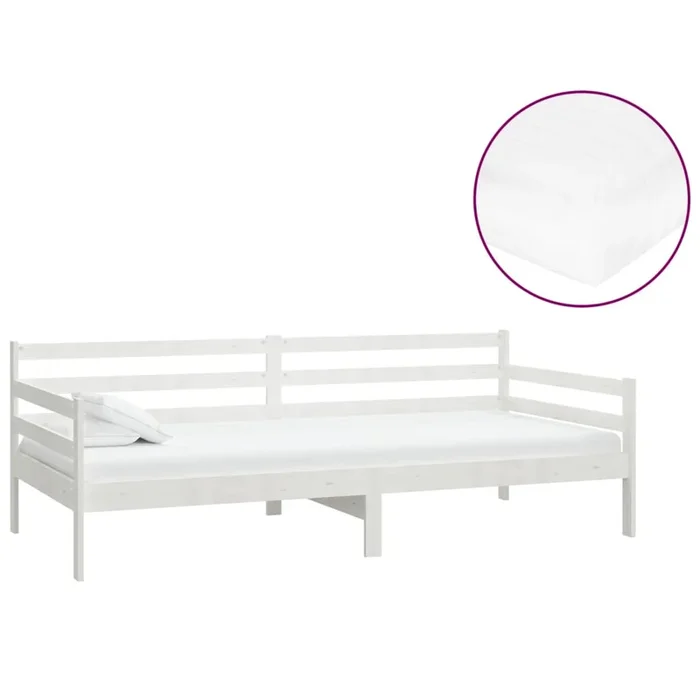 vidaXL Sofá cama con colchón madera de pino maciza blanco 90×200 cm (5)