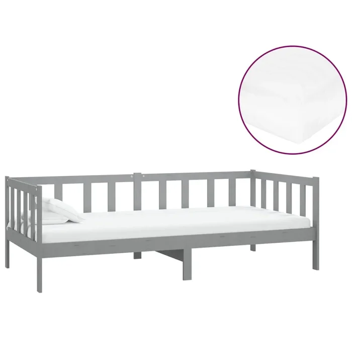 vidaXL Sofá cama con colchón madera de pino maciza gris 90×200 cm