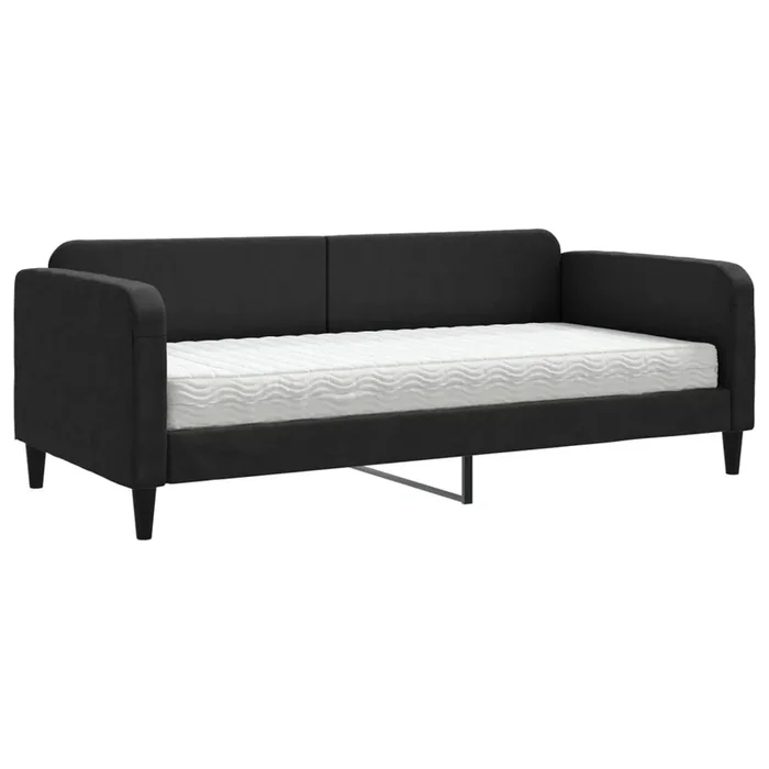 vidaXL Sofá cama con colchón tela negro 90×200 cm (2)
