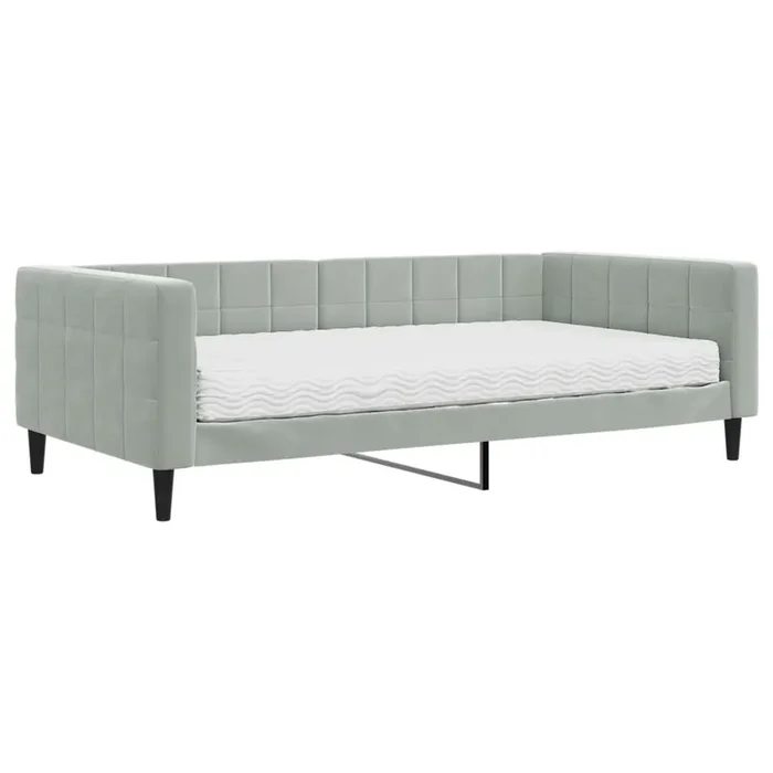 vidaXL Sofá cama con colchón terciopelo gris claro 100×200 cm (2)