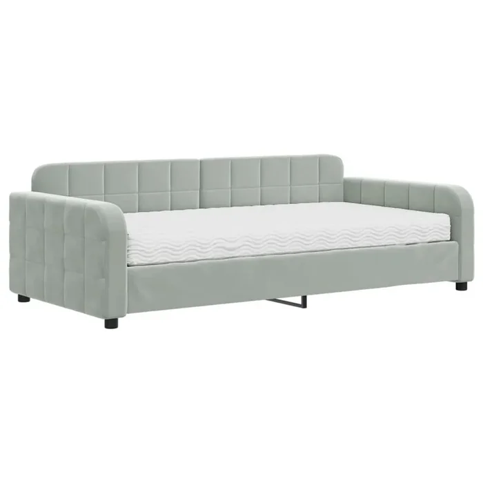 vidaXL Sofá cama con colchón terciopelo gris claro 100×200 cm (4)