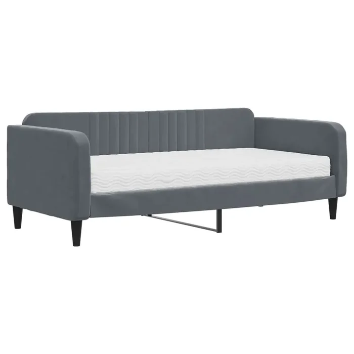 vidaXL Sofá cama con colchón terciopelo gris oscuro 90×190 cm (4)