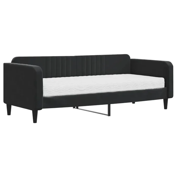 vidaXL Sofá cama con colchón terciopelo negro 90×200 cm (5)