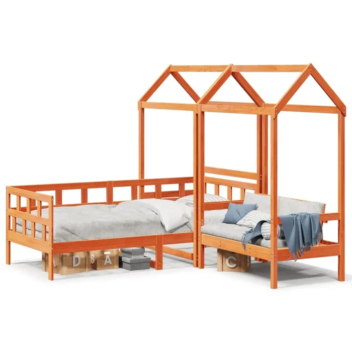 vidaXL Sofá cama con techo madera maciza pino marrón cera 80×200 cm