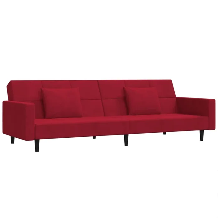vidaXL Sofá cama de 2 plazas con dos almohadas terciopelo rojo tinto