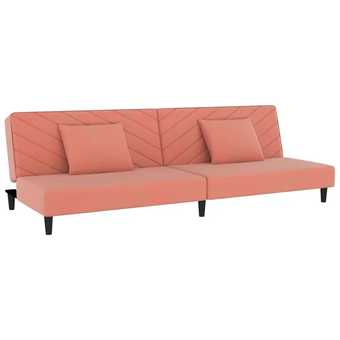 vidaXL Sofá cama de 2 plazas con dos almohadas terciopelo rosa (2)