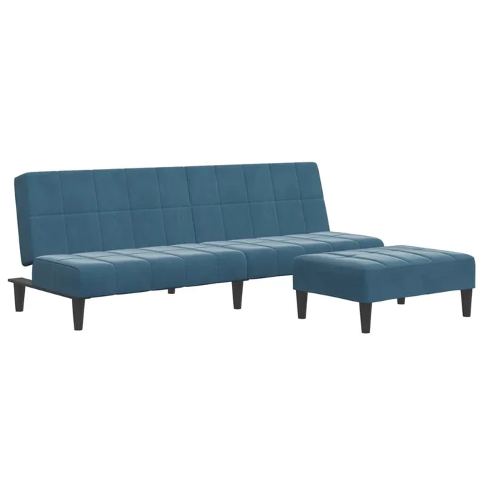 vidaXL Sofá cama de 2 plazas con taburete terciopelo azul (9)