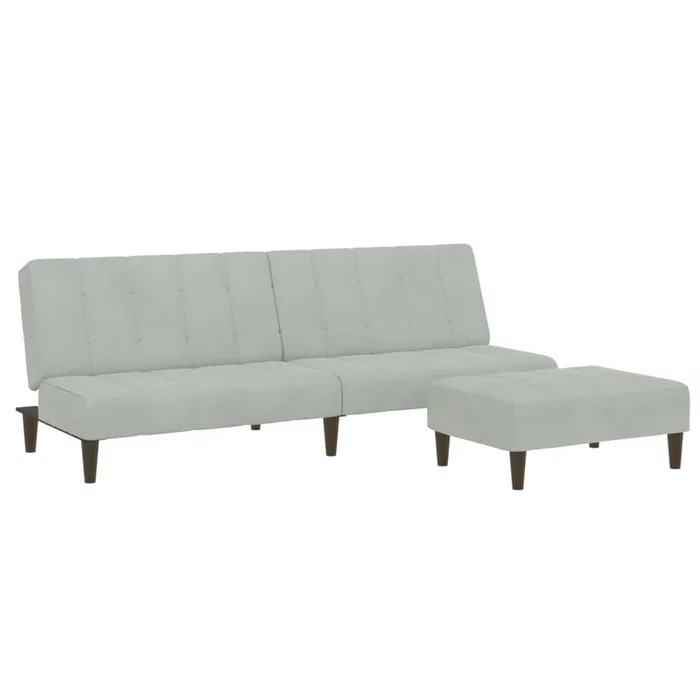 vidaXL Sofá cama de 2 plazas con taburete terciopelo gris claro (7)