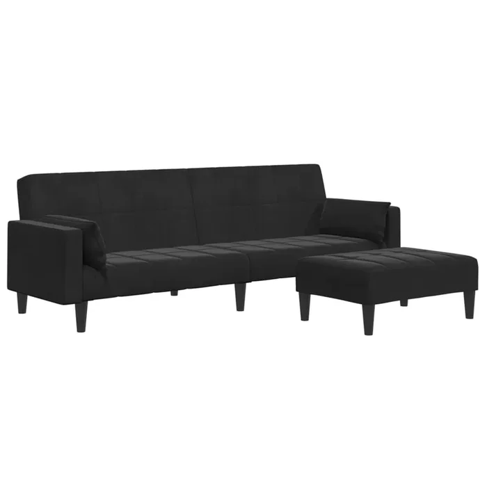 vidaXL Sofá cama de 2 plazas con taburete terciopelo negro (9)