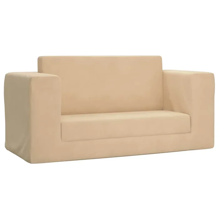 vidaXL Sofá cama de niños 2 plazas felpa suave crema (2)