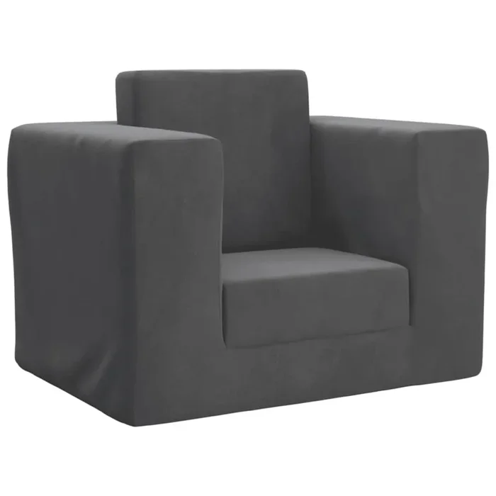 vidaXL Sofá cama infantil felpa suave gris antracita (5)