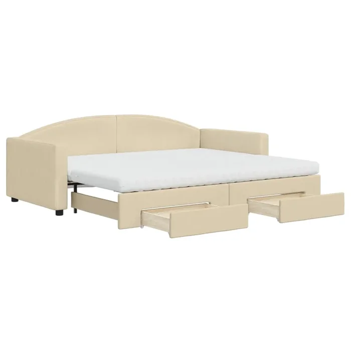 vidaXL Sofá cama nido con cajones tela color crema 90×200 cm (5)