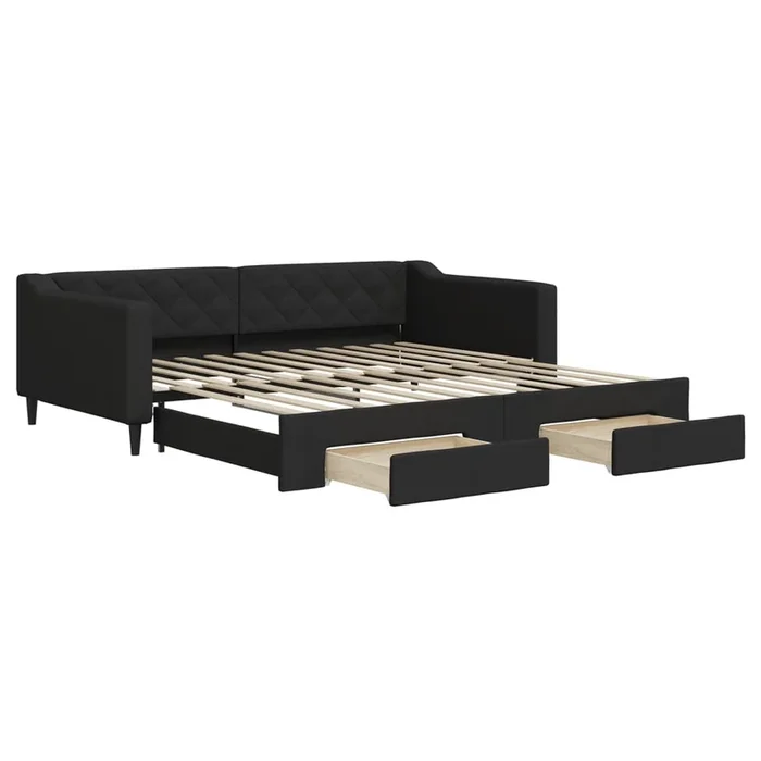 vidaXL Sofá cama nido con cajones tela negro 100×200 cm (3)