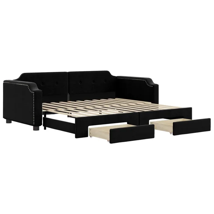 vidaXL Sofá cama nido con cajones tela negro 90×200 cm (9)