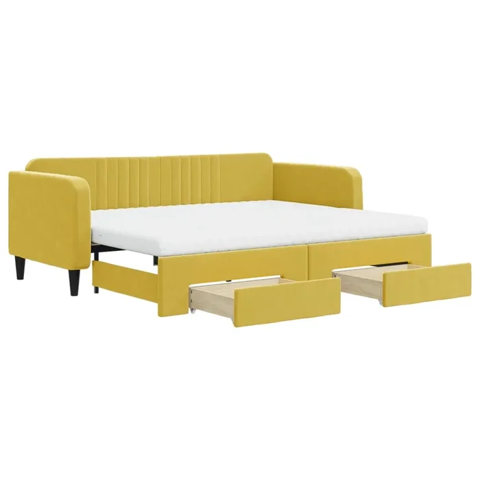 vidaXL Sofá cama nido con cajones terciopelo amarillo 90×200 cm (3)
