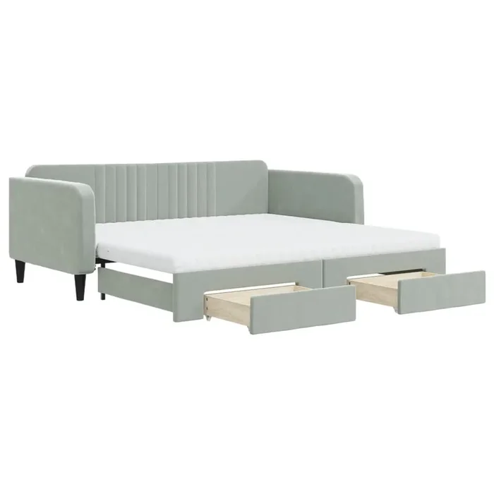 vidaXL Sofá cama nido con cajones terciopelo gris claro 100×200 cm (10)