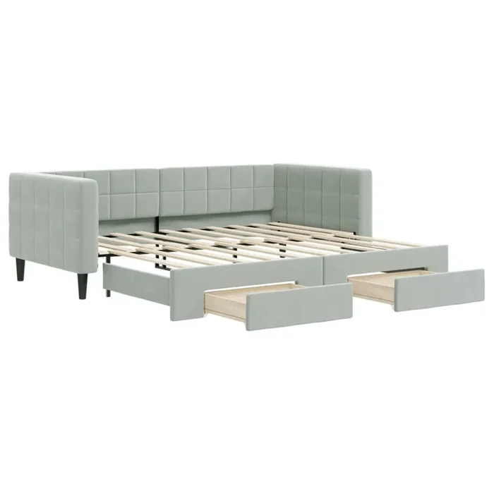 vidaXL Sofá cama nido con cajones terciopelo gris claro 90×190 cm (4)