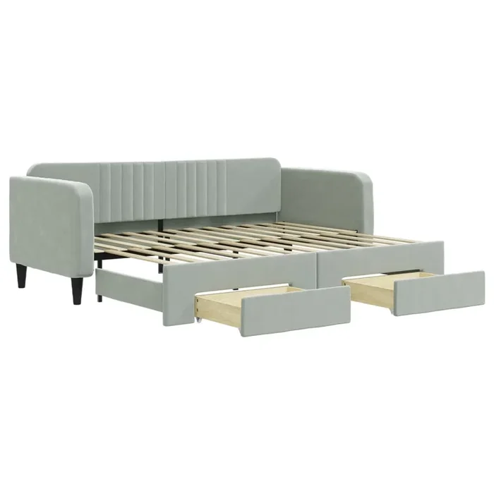 vidaXL Sofá cama nido con cajones terciopelo gris claro 90×200 cm (2)