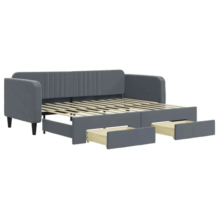 vidaXL Sofá cama nido con cajones terciopelo gris oscuro 90×200 cm (8)