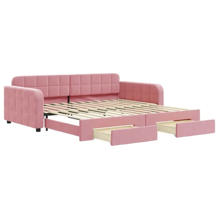vidaXL Sofá cama nido con cajones terciopelo rosa 100×200 cm (5)