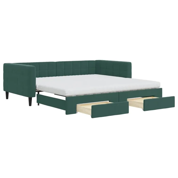 vidaXL Sofá cama nido con cajones terciopelo verde oscuro 100×200 cm (2)