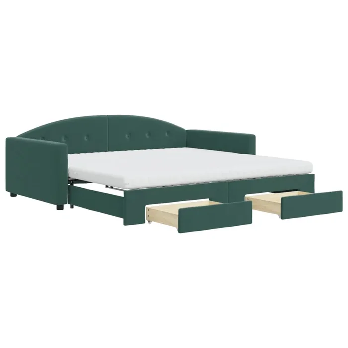 vidaXL Sofá cama nido con cajones terciopelo verde oscuro 100×200 cm (3)