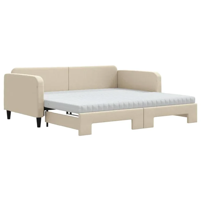 vidaXL Sofá cama nido con colchón tela crema 100×200 cm (5)