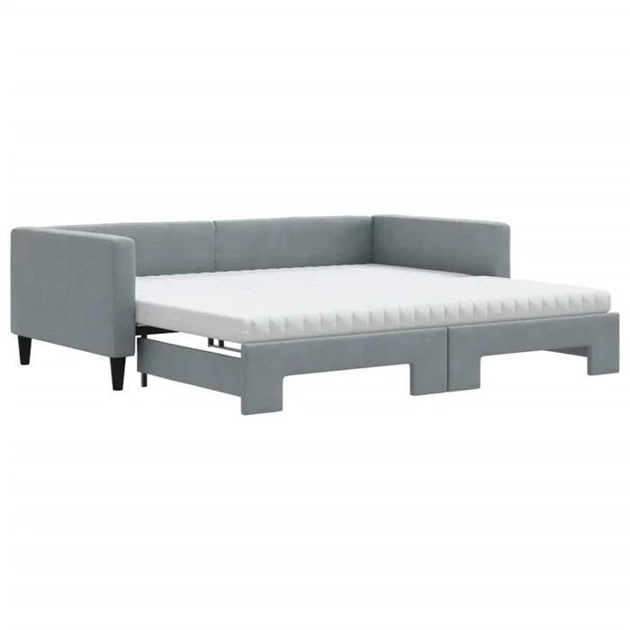 vidaXL Sofá cama nido con colchón tela gris claro 100×200 cm (2)