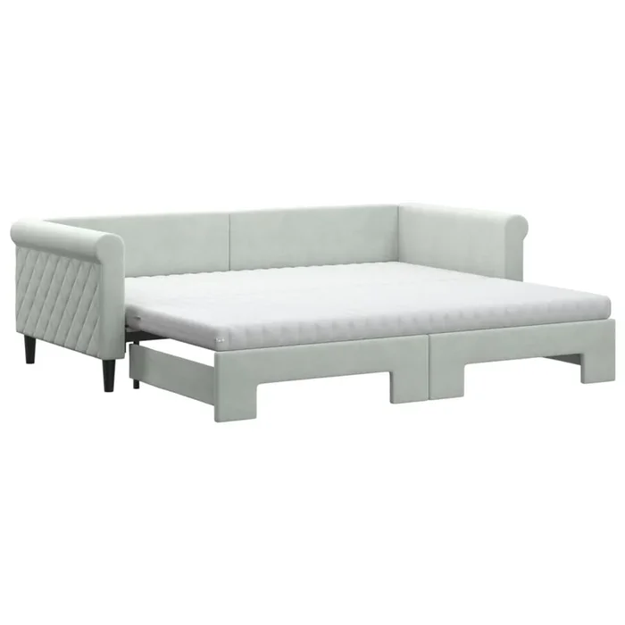 vidaXL Sofá cama nido con colchón terciopelo gris claro 90×200 cm