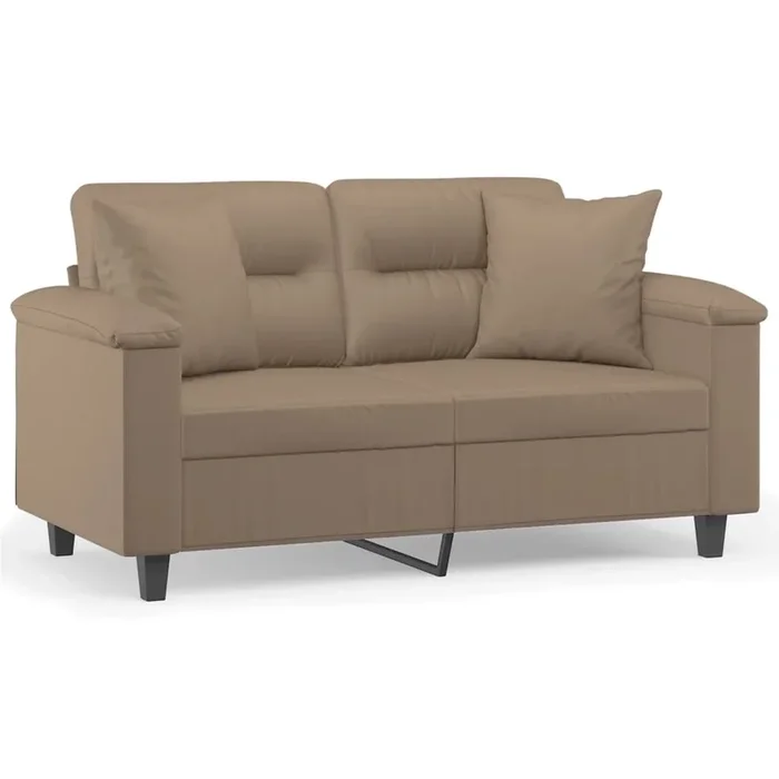 vidaXL Sofá de 2 plazas con cojines cuero sintético capuchino 120 cm (2)