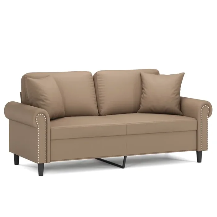 vidaXL Sofá de 2 plazas con cojines cuero sintético capuchino 120 cm