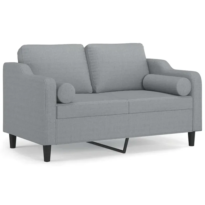 vidaXL Sofá de 2 plazas con cojines tela gris claro 120 cm (2)