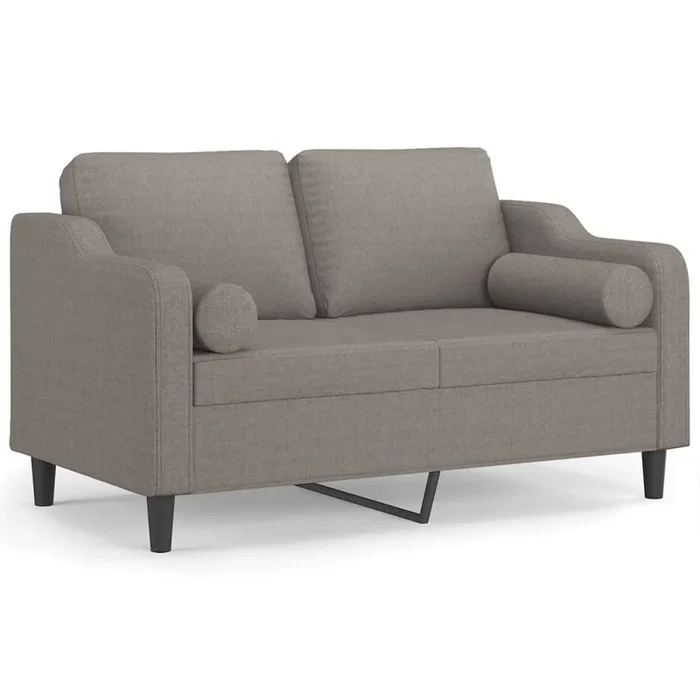 vidaXL Sofá de 2 plazas con cojines tela gris taupe 120 cm (2)