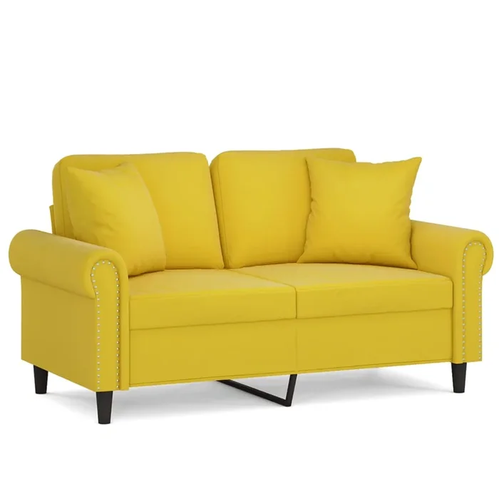 vidaXL Sofá de 2 plazas con cojines terciopelo amarillo 120 cm (3)