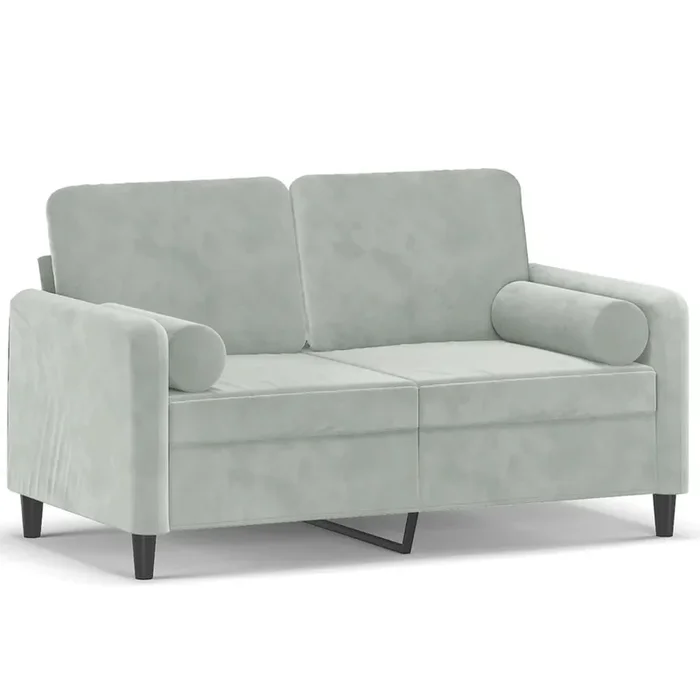vidaXL Sofá de 2 plazas con cojines terciopelo gris claro 120 cm (2)