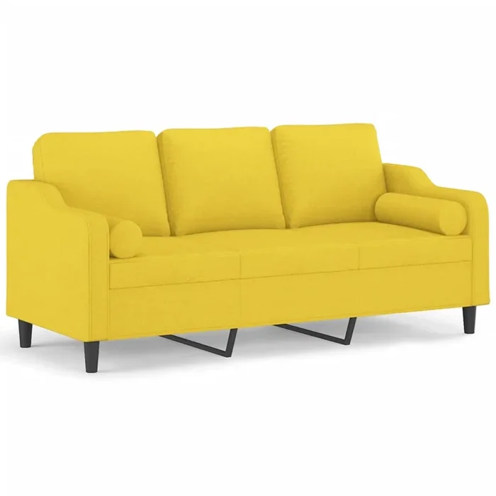 vidaXL Sofá de 3 plazas con cojines tela amarillo claro 180 cm (3)
