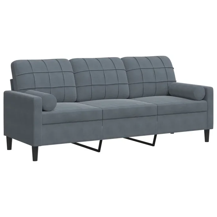 vidaXL Sofá de 3 plazas con cojines terciopelo gris oscuro 180 cm (3)