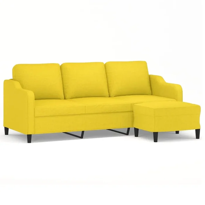 vidaXL Sofá de 3 plazas con taburete de tela amarillo claro 180 cm (6)