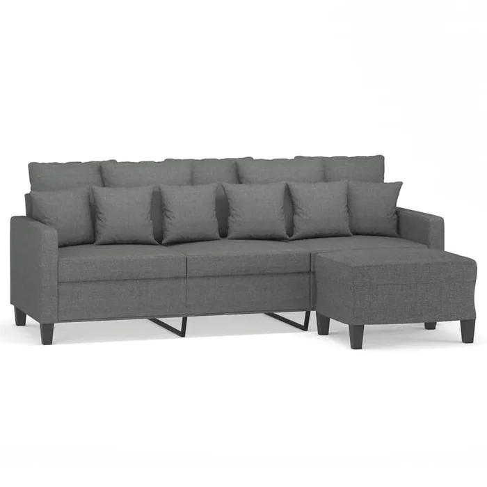 vidaXL Sofá de 3 plazas con taburete de tela gris oscuro 180 cm (2)