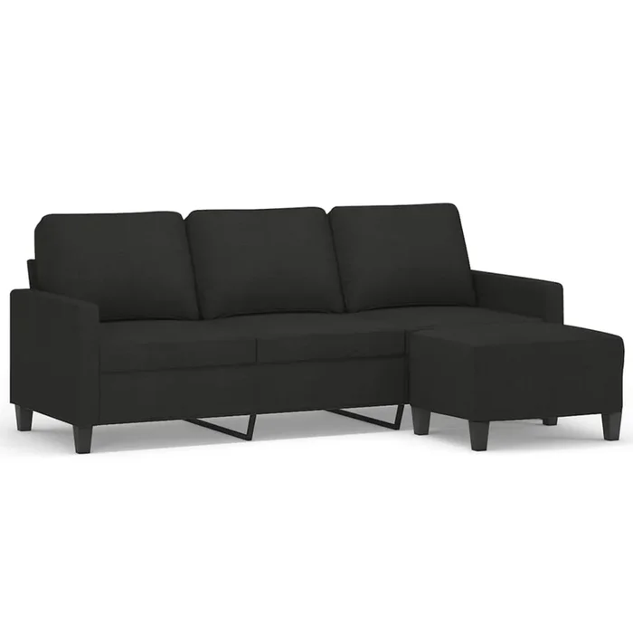 vidaXL Sofá de 3 plazas con taburete de tela negro 180 cm (2)