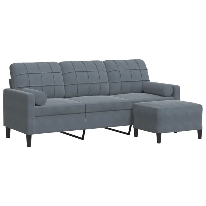 vidaXL Sofá de 3 plazas con taburete de terciopelo gris oscuro 180 cm (2)