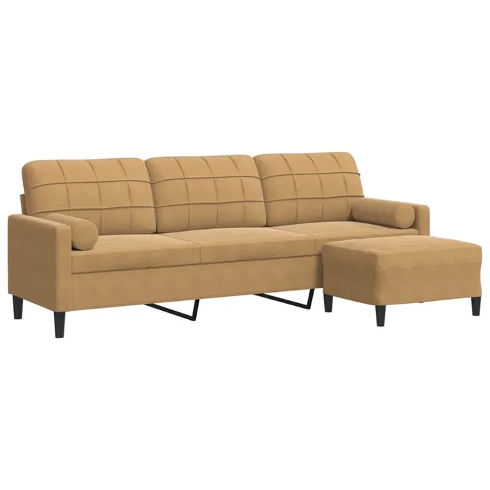 vidaXL Sofá de 3 plazas con taburete de terciopelo marrón 210 cm