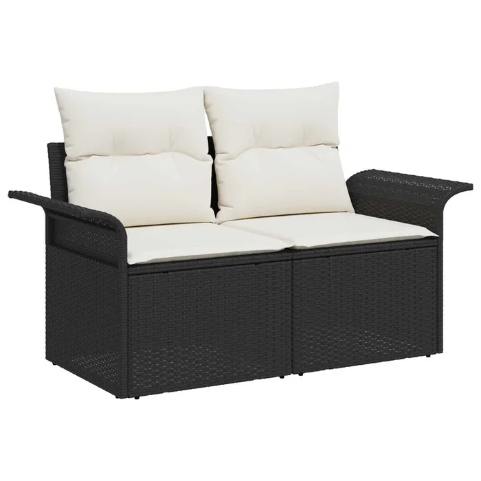 vidaXL Sofá de jardín con cojín Negro 141 x 62 x 69 cm ratán sintético (3)
