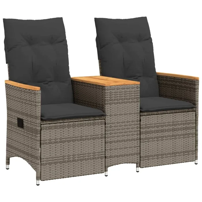 vidaXL Sofá de jardín reclinable de 2 plazas con mesa ratán PE gris (3)