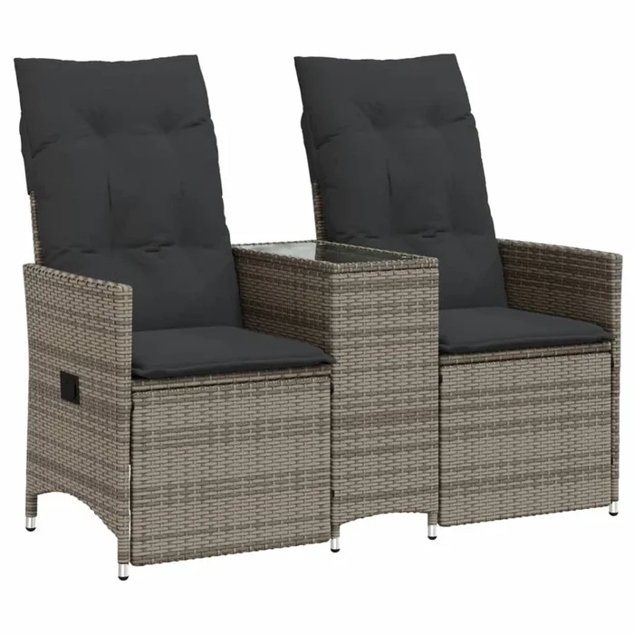 vidaXL Sofá de jardín reclinable de 2 plazas con mesa ratán PE gris (4)