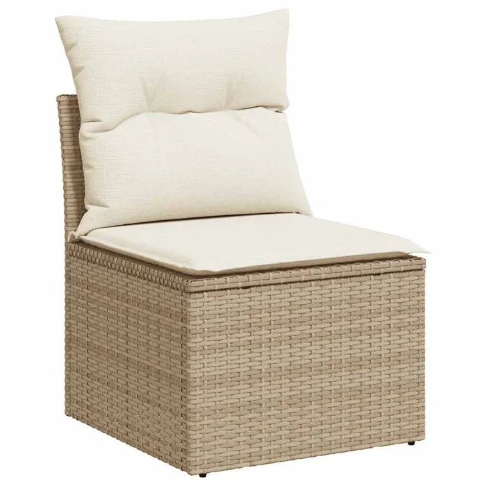 vidaXL Sofá de jardín sin reposabrazos con cojines ratán PE beige