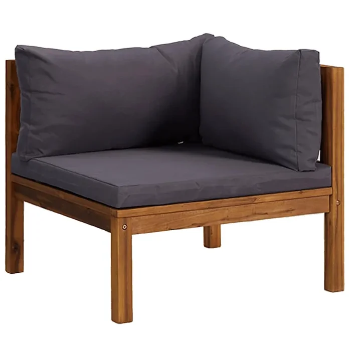 vidaXL Sofá esquina seccional cojines gris oscuro madera maciza acacia