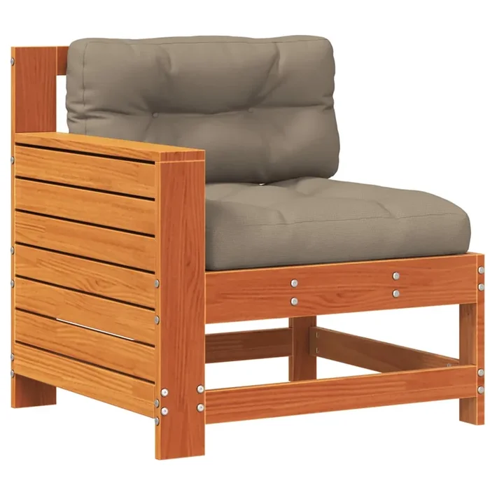 vidaXL Sofá jardín con reposabrazos y cojín madera pino marrón cera (2)
