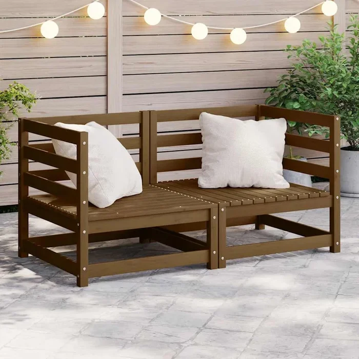 vidaXL Sofás de esquina de jardín 2 uds marrón miel madera maciza pino